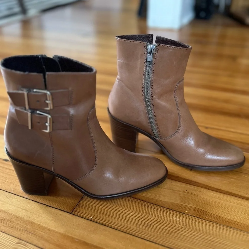 J. Crew Dean Leather Ankle Boots in Kraft Brown